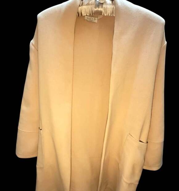 Suzy D London Jackets & Blazers - Suzy D London Cream Open Front Longline Cardigan Tie Back Pockets